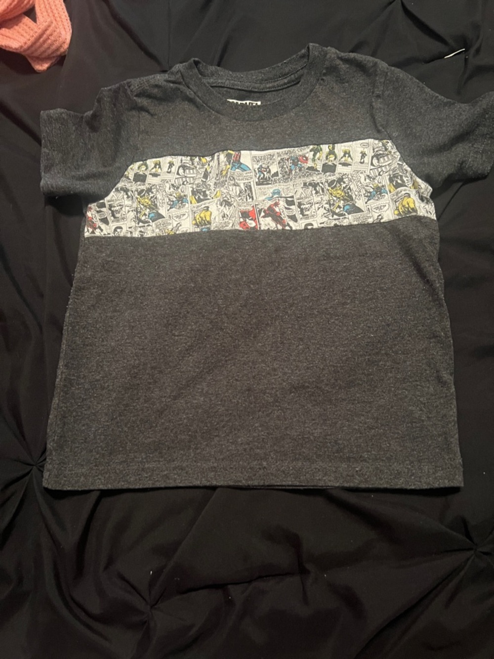 Marvel Dark Gray Short Sleeve Tee with Comic Chest Stripe